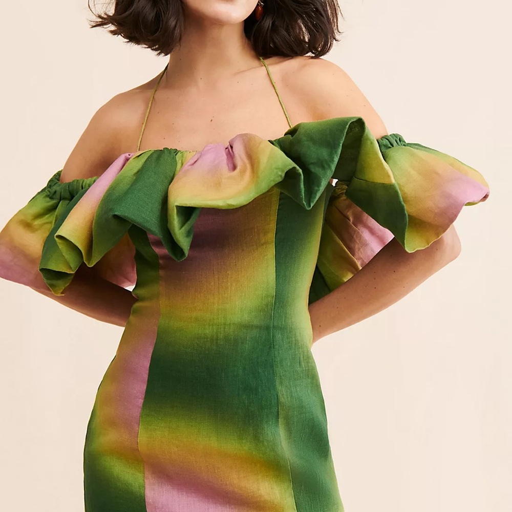 The Wolf Gang Strapless Green and Pink Dress